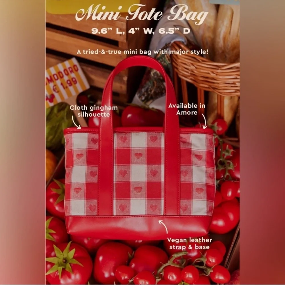 Stoney Clover Lane Red Gingham‎ Mini Tote Bag Heart Jacquard